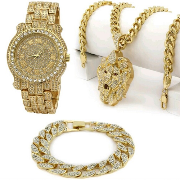 Full Iced Out Watch XL SizeNecklace Bracelet Set